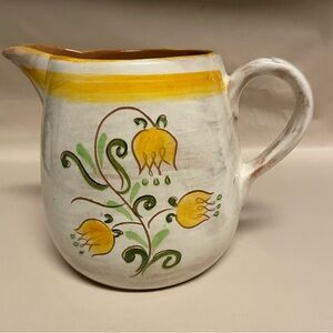 Strangl Terra Rose Pottery 5.5” Yellow Tulip Pitcher, Signed /Printed Backstamp